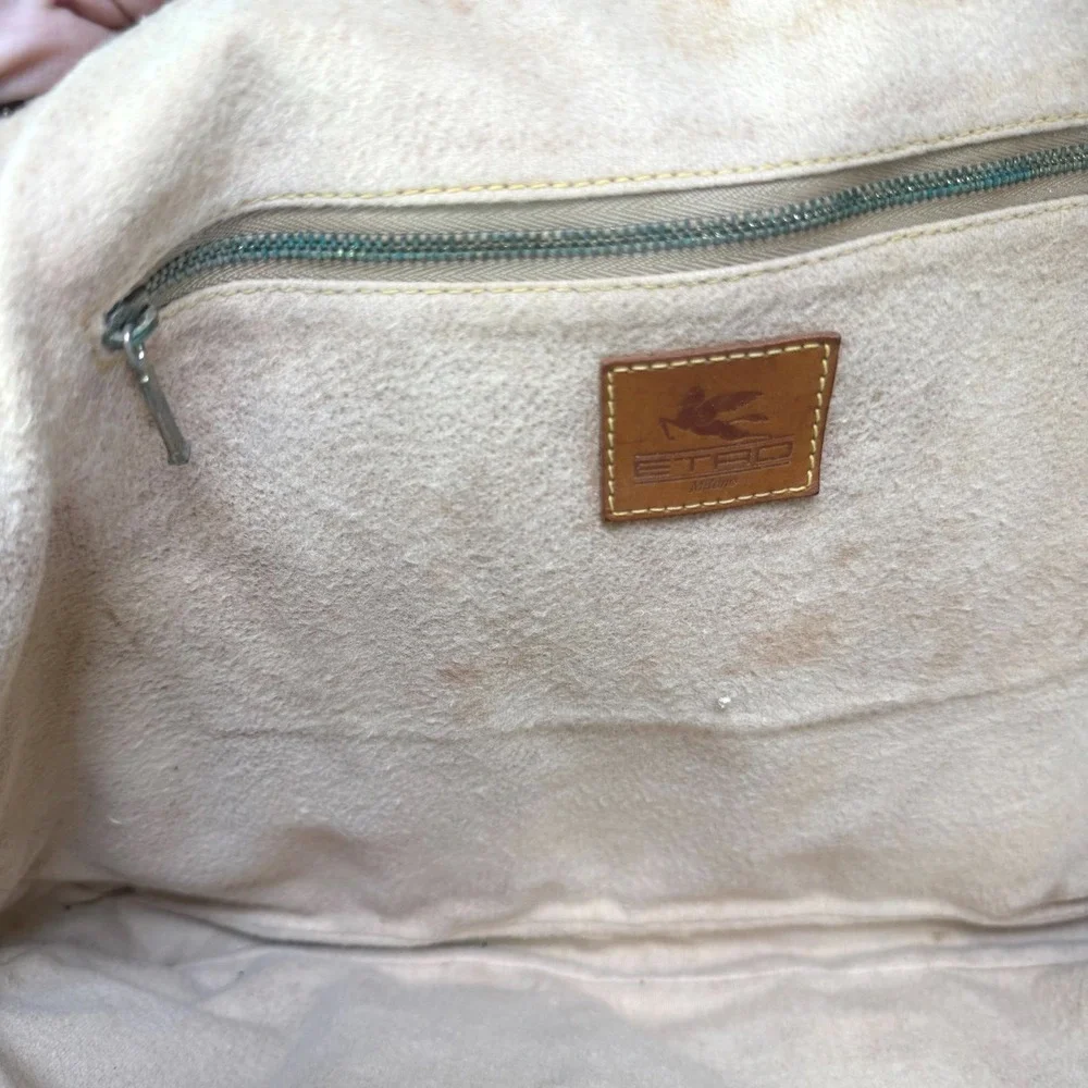 Etro Milano Vintage Paisley Coated Canvas Leather Briefcase Made‎ in Italy Brown
